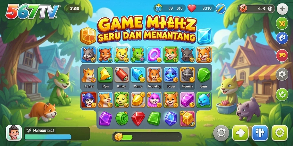 Tampilan gameplay seru di 567TV dengan tantangan Match-3.