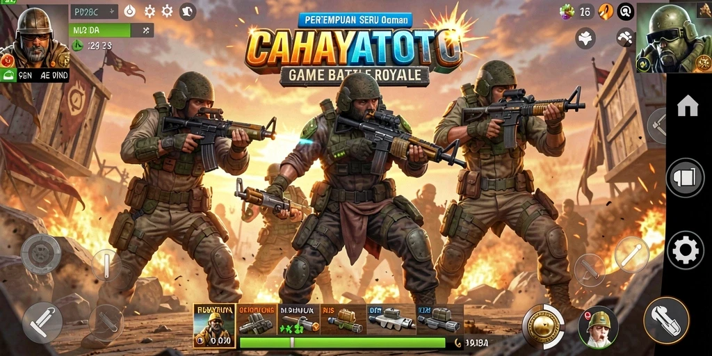 Screenshot gameplay CAHAYATOTO dengan pertarungan seru di arena Battle Royale.