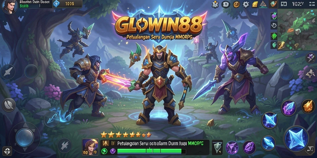 Screenshot GLOWIN88 menampilkan karakter bertempur dalam dunia MMORPG yang fantastis.
