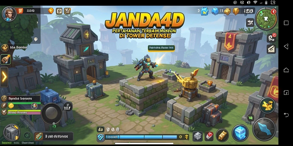 Screenshot gameplay JANDA4D menampilkan aksi Tower Defense yang menarik.