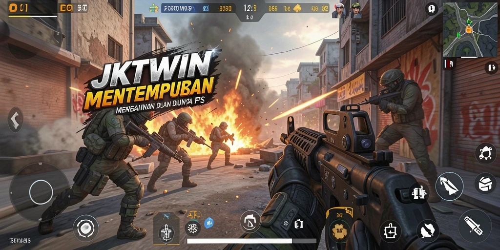 Screenshot aksi menegangkan dalam game JKTWIN dengan gameplay FPS.