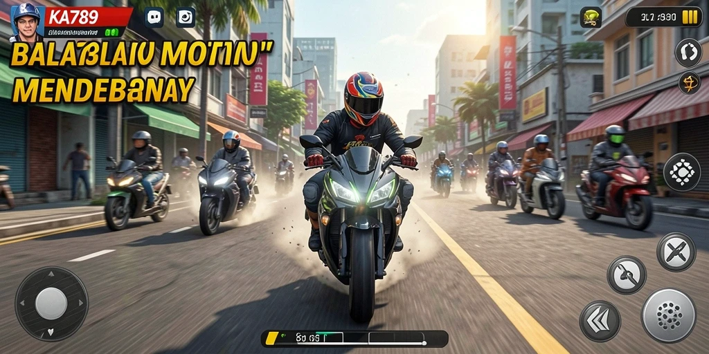 Tangkapan layar KA789 menampilkan aksi balapan motor yang seru dan mendebarkan.