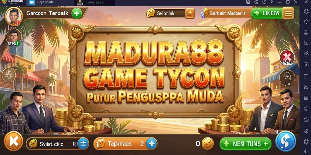 Tampilan gameplay menegangkan dalam MADURA88, membangun bisnis impian Anda.