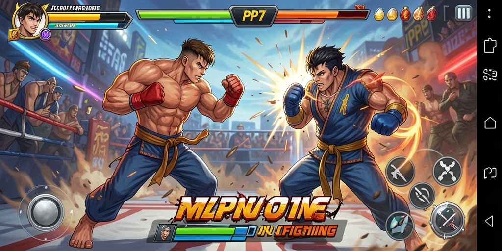 Gameplay PP7 yang seru dan mendebarkan dalam pertarungan Fighting.