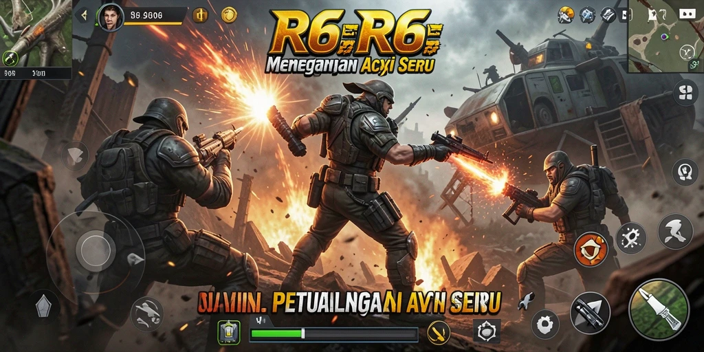 Tangkapan layar gameplay R6R6 menampilkan aksi seru dan karakter beragam.