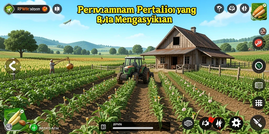 Tampilan gameplay RPWIN menunjukkan aktivitas bercocok tanam yang seru dan interaktif.