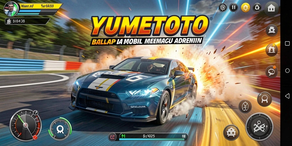 Tampak serunya gameplay Racing di YUMETOTO dengan mobil melaju kencang.