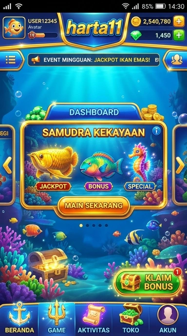 Tampilan antarmuka pengguna harta11 yang sederhana dan menarik.